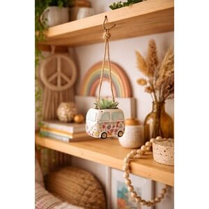 Natural Life Mini Hanging Succulent Van Planter Floral Boho Ceramic Live Happy
